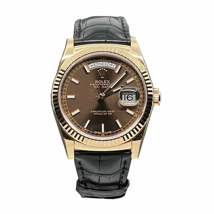 Rolex Day Date 118 139 Brown Dial black Leather Rolex Day-Date 128238 "Black Leather" Super Accurate Clone - Image 1