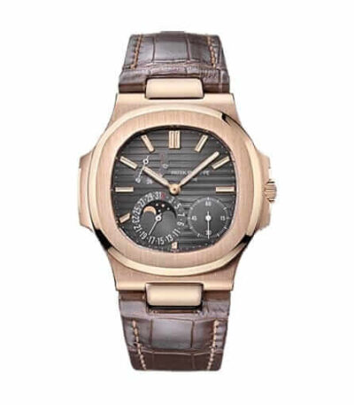 patek-philippe-nautilus-rose-gold-brown-leather-replica-watch