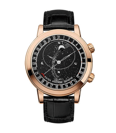 patek-philippe-celestial-rose-gold-black-dial-leather-replica-watch