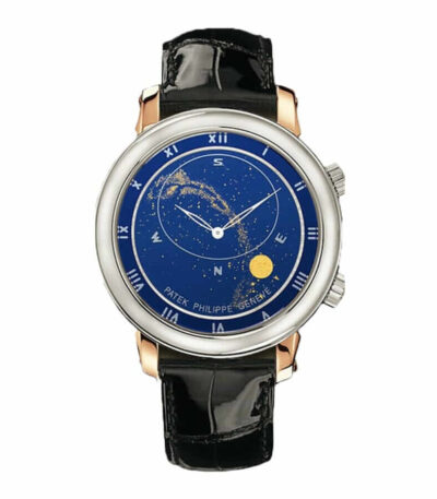 patek-philippe-celestial-blue-dial-black-leather-rose-gold-replica-watch