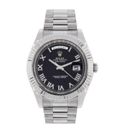 rolex-white-gold-day-date-ii-presidential-black-roman-dial-218239-replica