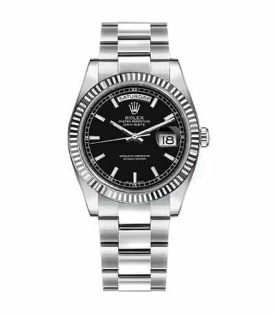 Rolex-Day-Date-Fluted-Black-Dial-Steel-Replica